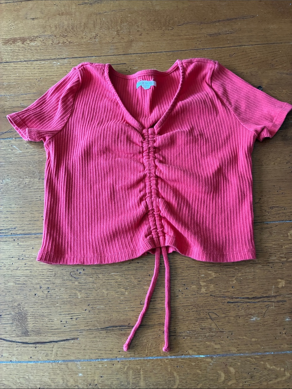 O'Neill Ribbed Ruched V-Neck Crop Top - Red